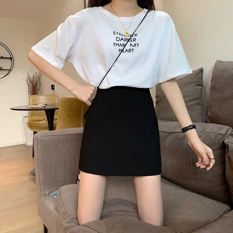 Simple solid color high waist skirt 14 02