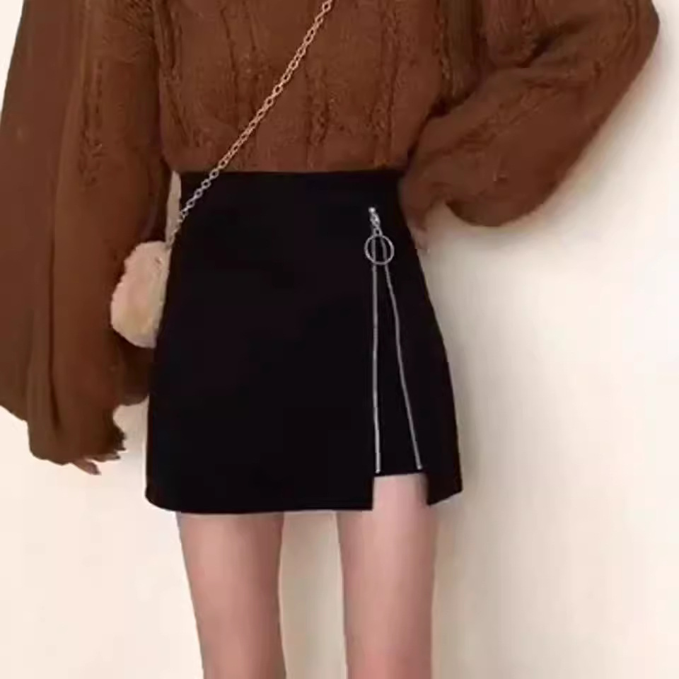 Skirt high waist a-line skirt woolen black women's short skirt 16 01