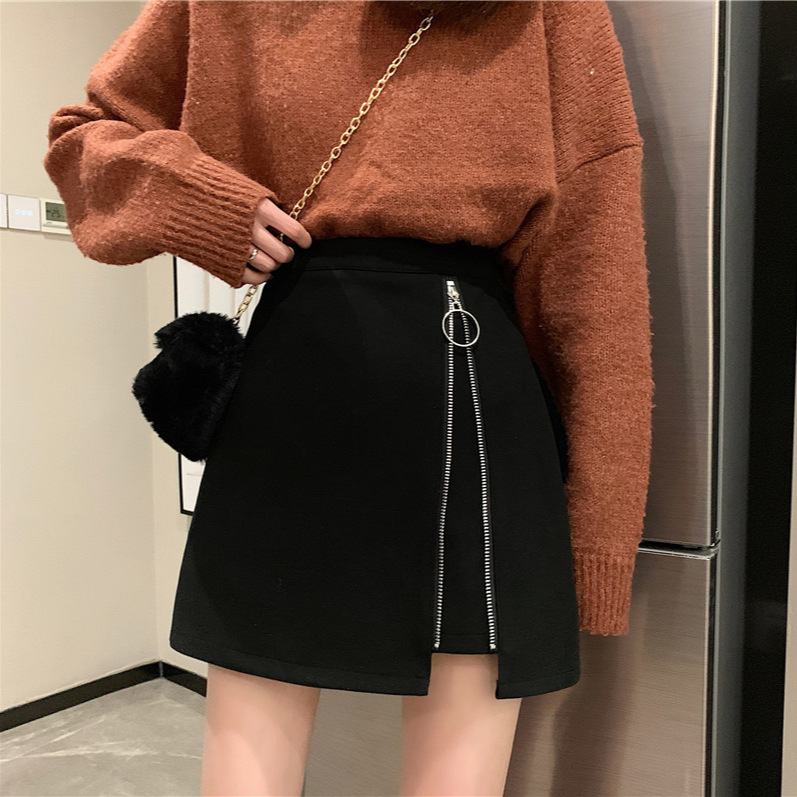 Skirt high waist a-line skirt woolen black women's short skirt 16 02